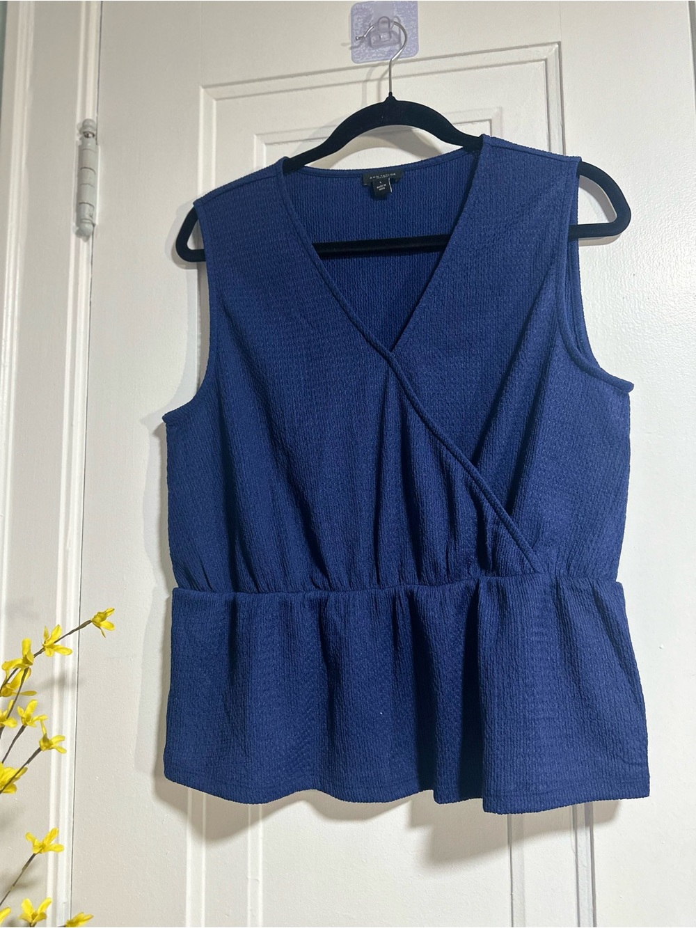 Annie taylor Navy Sleeveless Peplum Wrap-Front Top